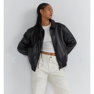 OAK + FORT VEGAN LEATHER BOMBER JACKET